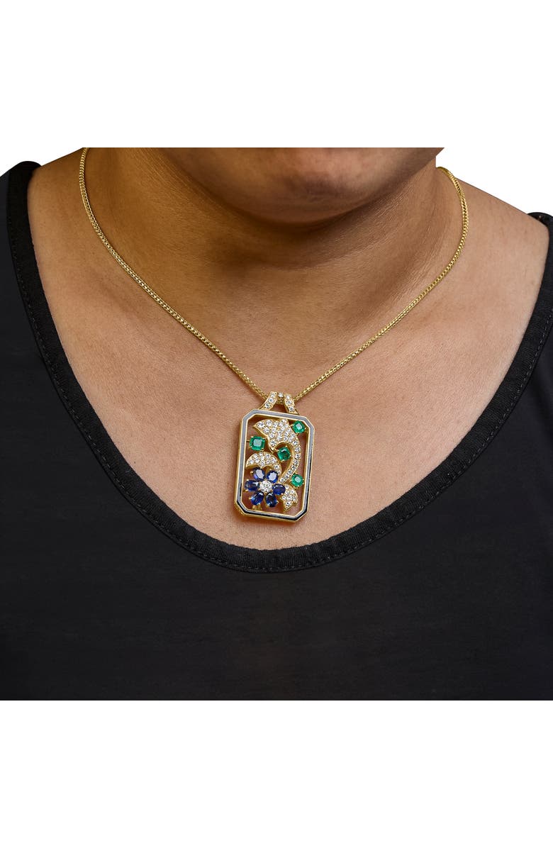 Haus of Brilliance 18K Gold 2 1/3 Cttw Diamond Sapphire & Emerald Dog Tag Pendant Necklace & Brooch, Alternate, color, Yellow