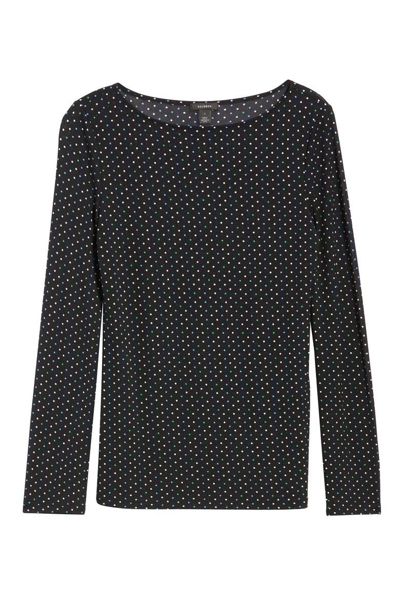Boat Neck Mesh Top, Alternate, color, BLACK- IVORY MULTI LADY DOT