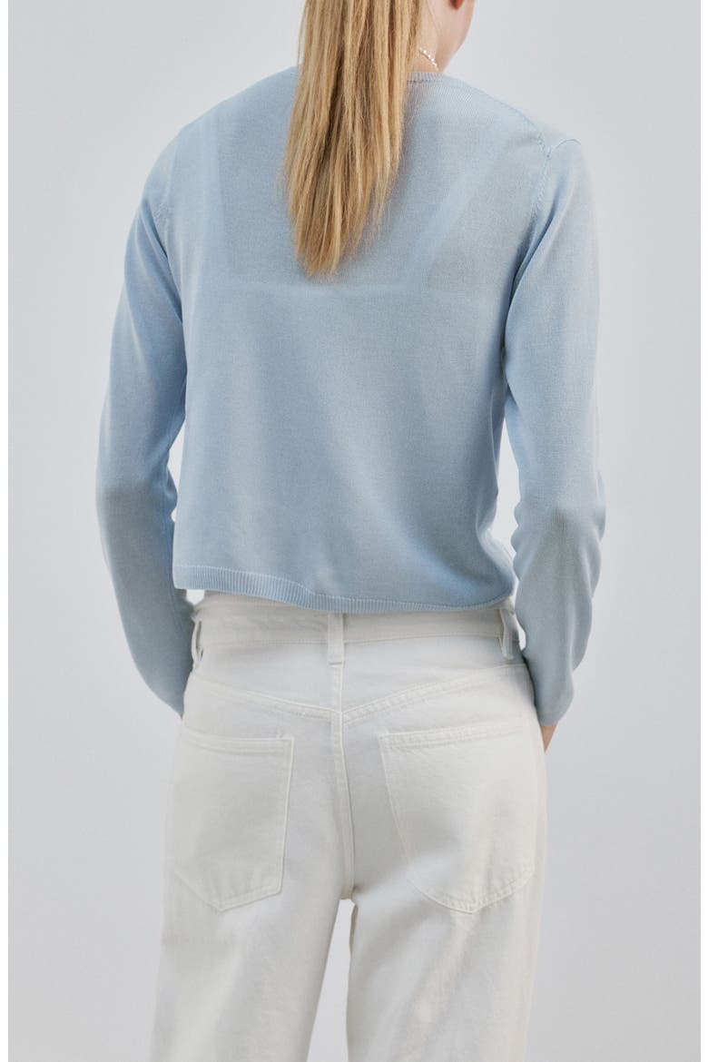 Fine Knit Crewneck Cardigan, Alternate, color, SKY BLUE