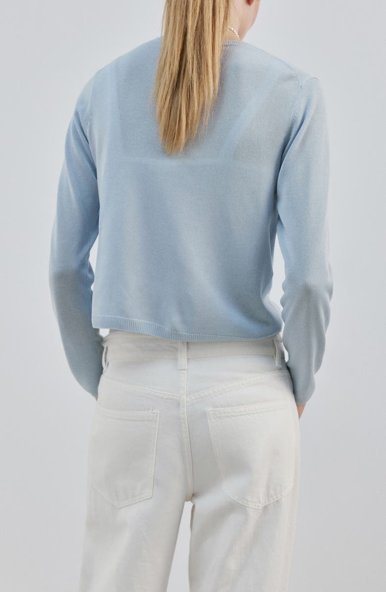 MANGO Fine Knit Crewneck Cardigan, Alternate, color, Sky Blue