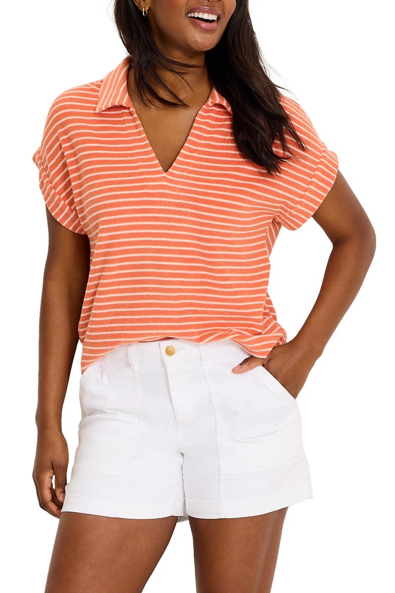 Suncoast Stripe Terry Cloth Polo, Main, color, PEACH GELATO