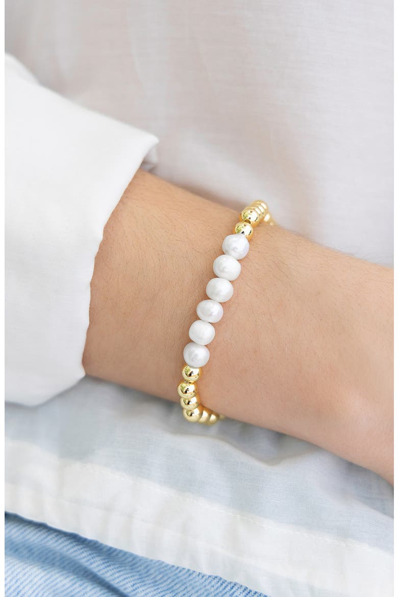 Millie Faux Pearl & Bead Stretch Bracelet, Alternate, color, GOLD