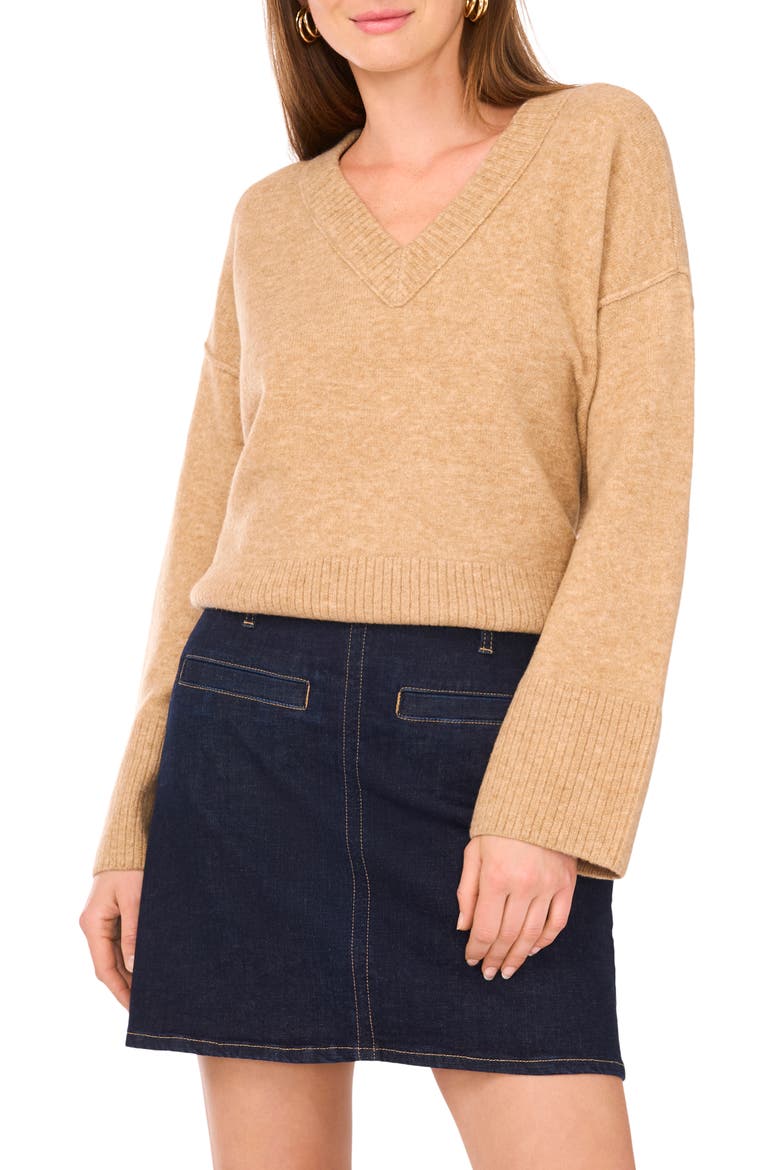 High-Low V-Neck Sweater, Main, color, LATTE HEATHER