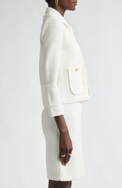 Shop St John St. John Collection Mixed Texture Knit Crop Jacket In Pearl