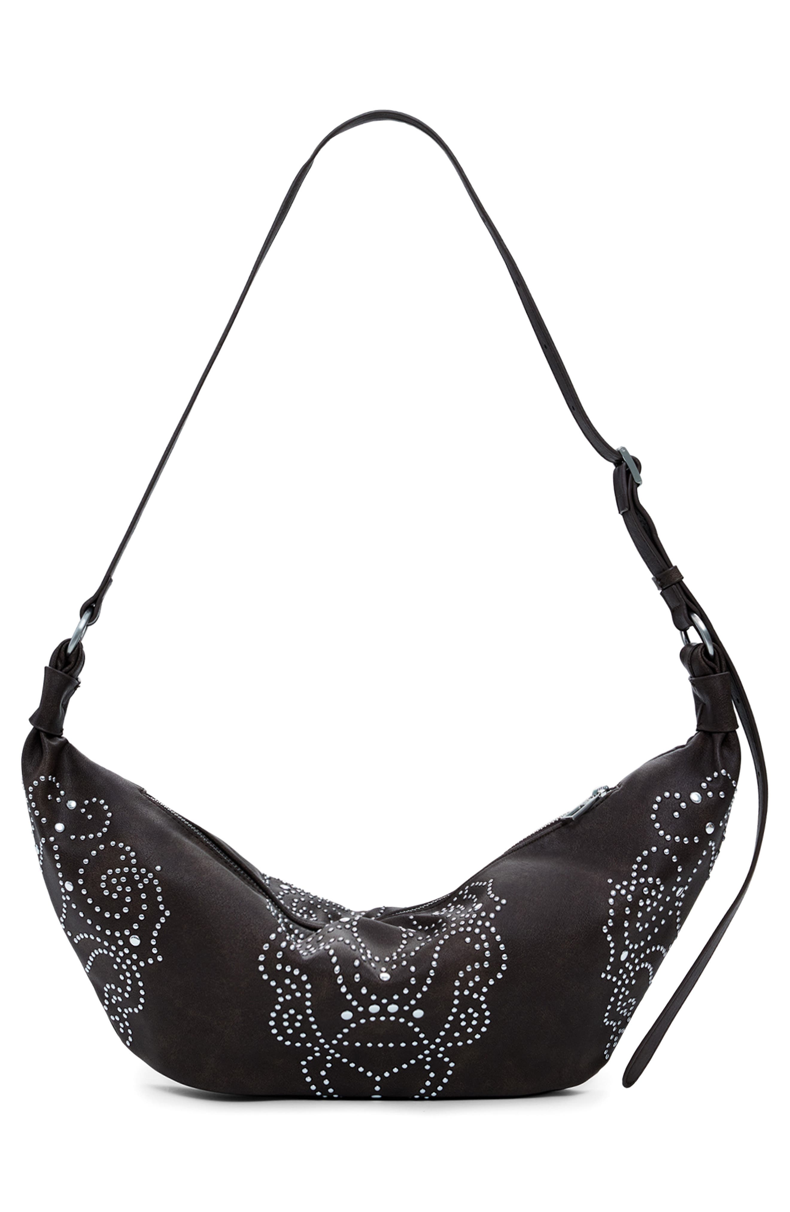 Desigual Studded Faux Leather Shoulder Bag, Alternate, color, Dark Brown