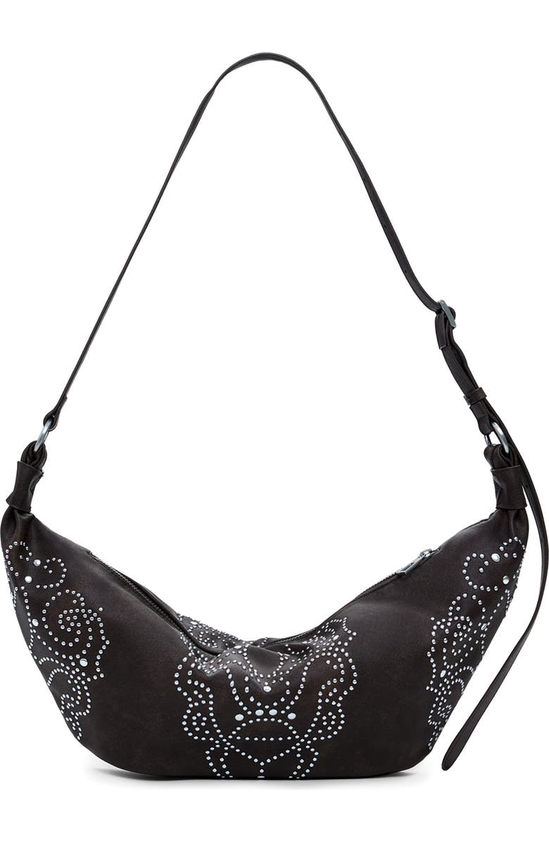 Desigual Studded Faux Leather Shoulder Bag, Alternate, color, Dark Brown