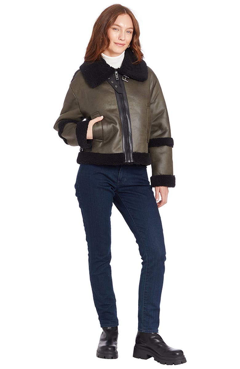 Frye Water Resistant Faux Leather & Faux Shearling Jacket, Alternate, color, Olive Green