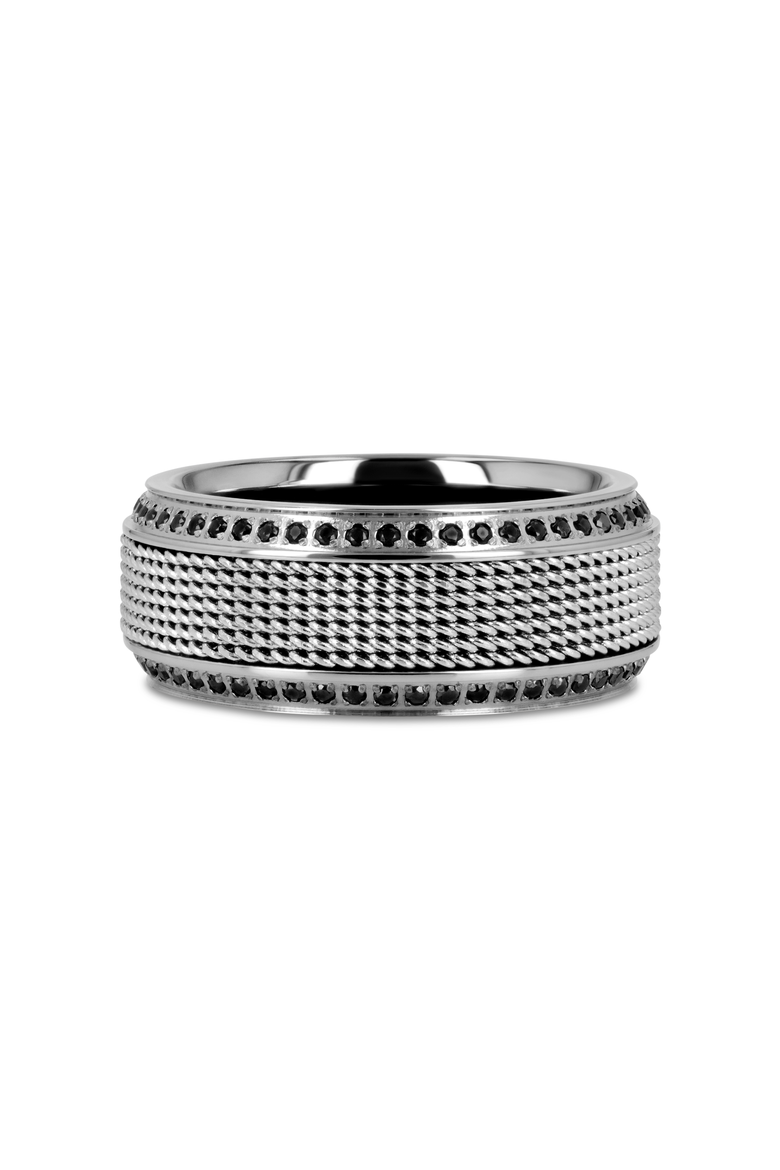Gauntlet Steel Chain Titanium Wedding Ring, Alternate, color, Silver / Black Diamonds