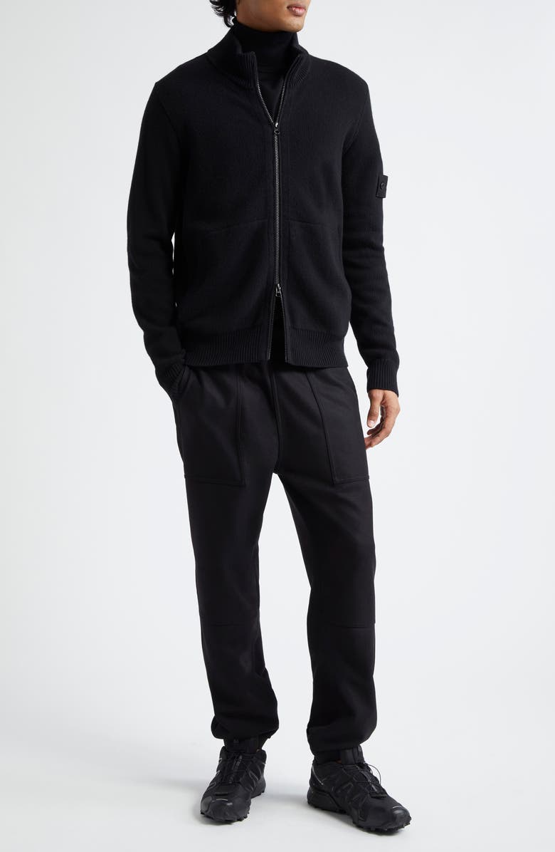 Stone Island Compass Logo Virgin Wool Zip Cardigan, Alternate, color, 