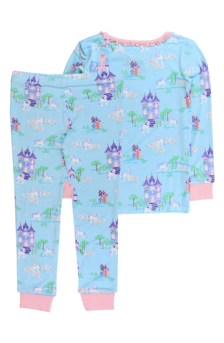 RuffleButts Girls SoftSnooze Ruffle Long Sleeve Pajama Set, Alternate, color, Once Upon A Castle