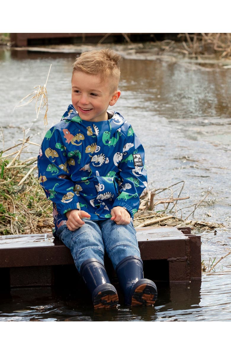 Deux par Deux Polyurethane Chameleon Rain Jacket, Alternate, color, Blue Chameleon Print