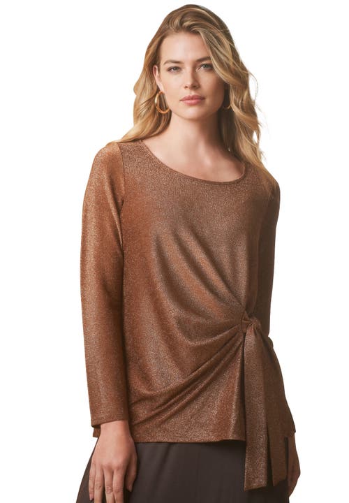 Jessica London Shimmery Side-gathered Tunic In Brown