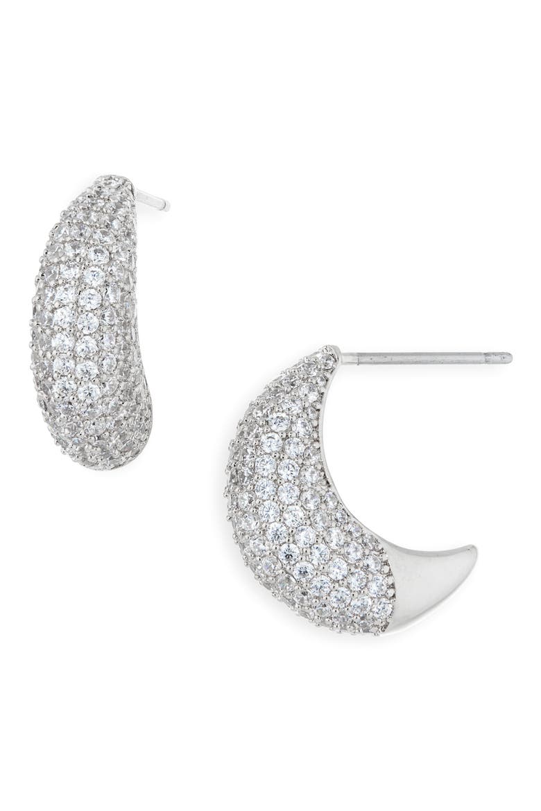 Alma J Hoop Earrings, Main, color, RHODIUM