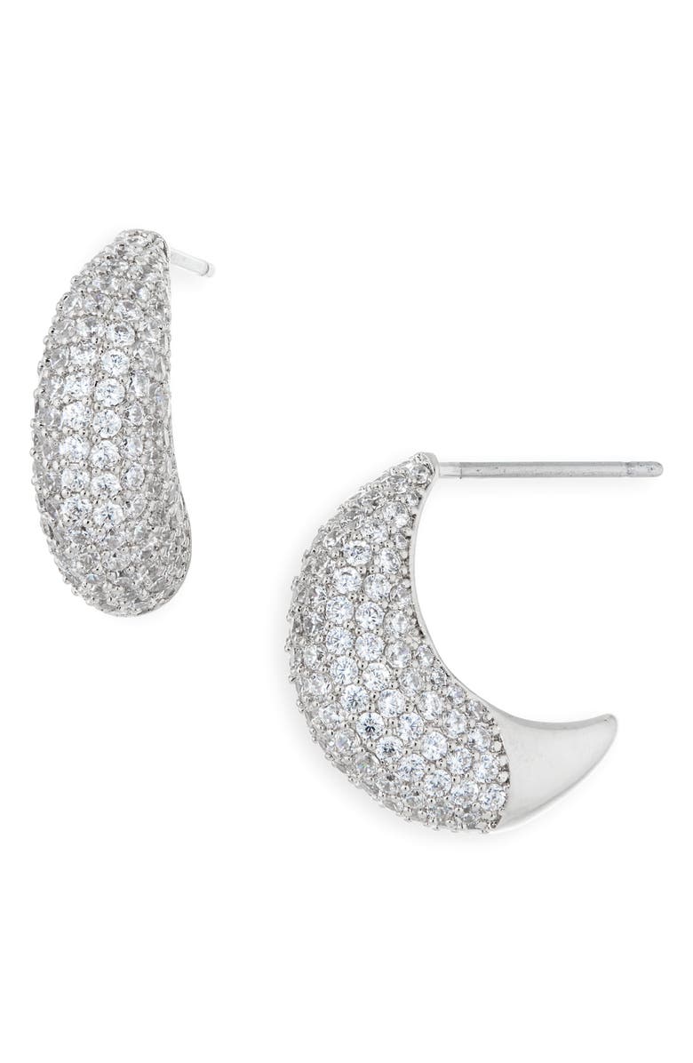 Nadri Alma J Hoop Earrings, Main, color, Rhodium