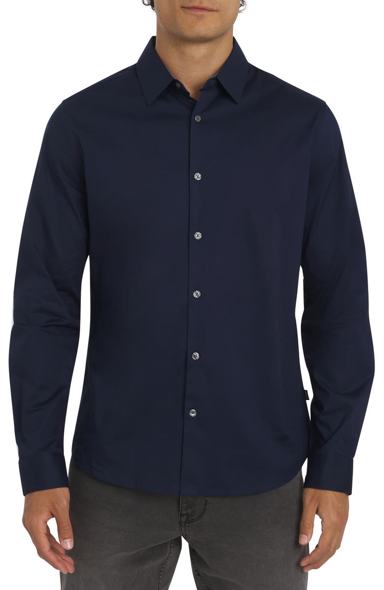 DKNY SPORTSWEAR Johnson Stretch Cotton Button-Up Shirt, Main, color, Navy