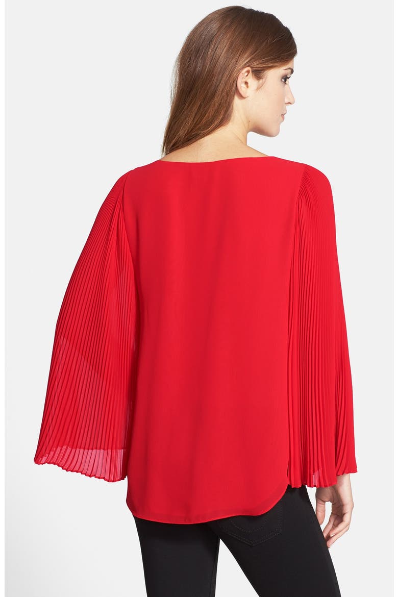 Pleat Sleeve Folded Front Blouse, Alternate, color, CHERRY