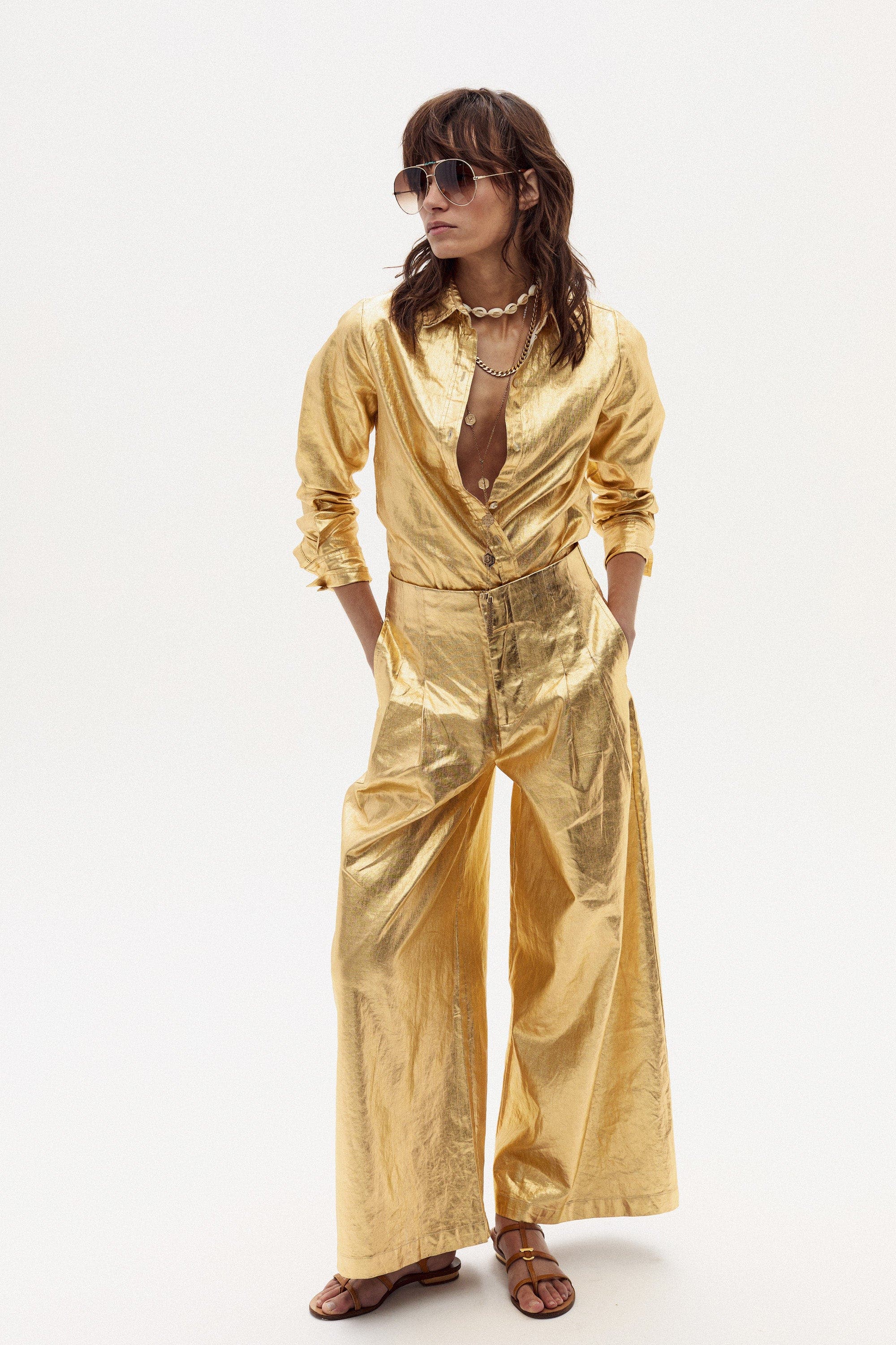 Culotte Metallic Linen Pant - image 3