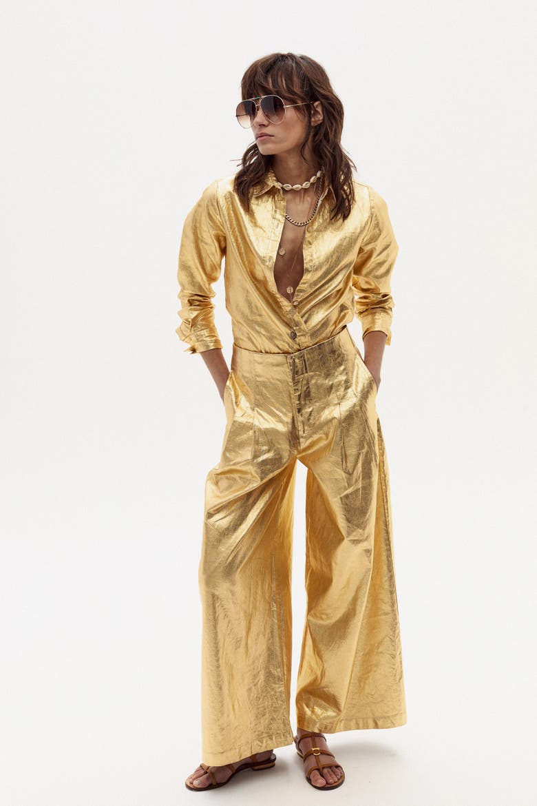 Culotte Metallic Linen Pant, Main, color, Gold