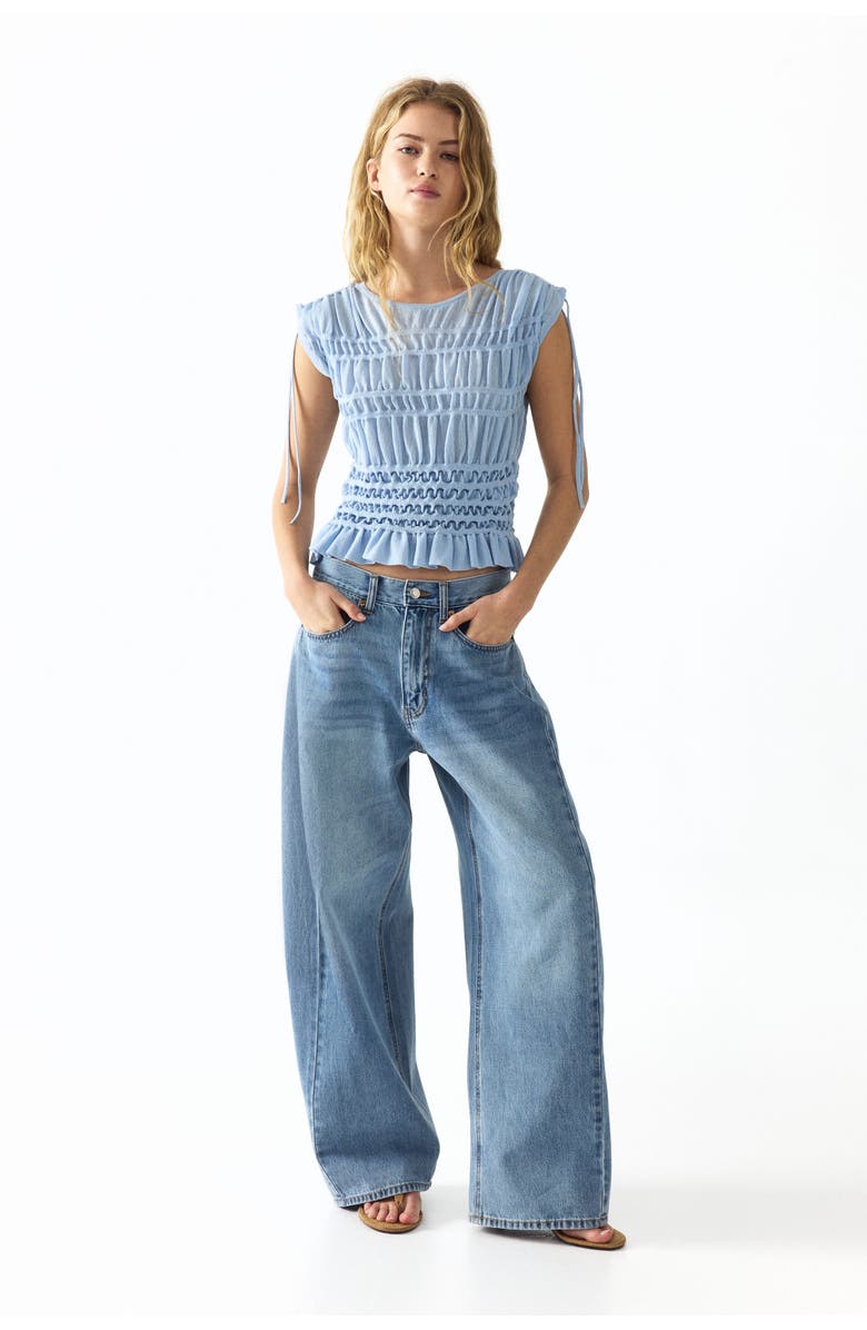 H&M Smocked Fine-knit Top, Alternate, color, Light Blue