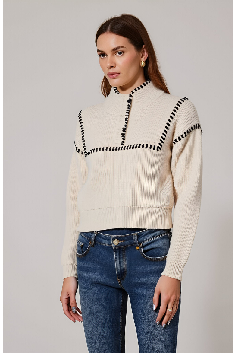 Cropped Sweater with Whipstitch Detail, Alternate, color, Cream