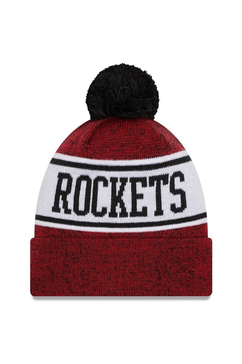 Men's New Era Red/Black Houston Rockets Banner Cuffed Knit Hat with Pom, Alternate, color, Red