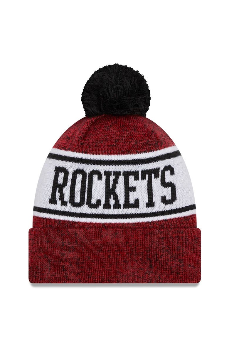 New Era Men's New Era Red/Black Houston Rockets Banner Cuffed Knit Hat with Pom, Alternate, color,