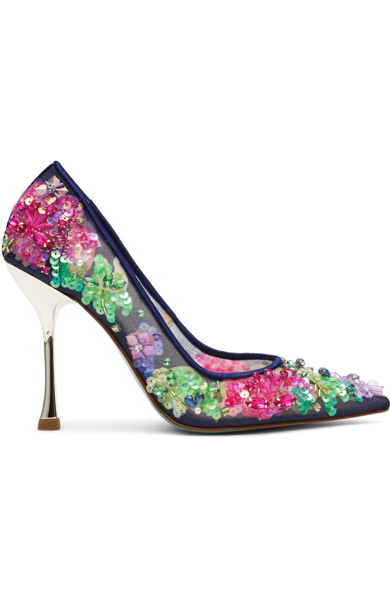 Betsey Johnson Netta Pointed Toe Pump, Alternate, color, Navy Multi