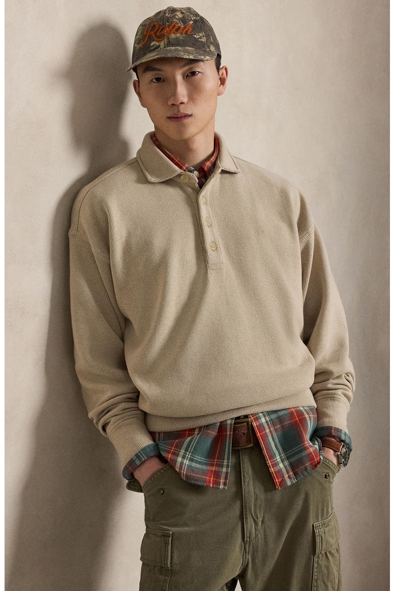 Sueded Heritage Rib Knit Polo Pullover, Alternate, color, DUNE TAN