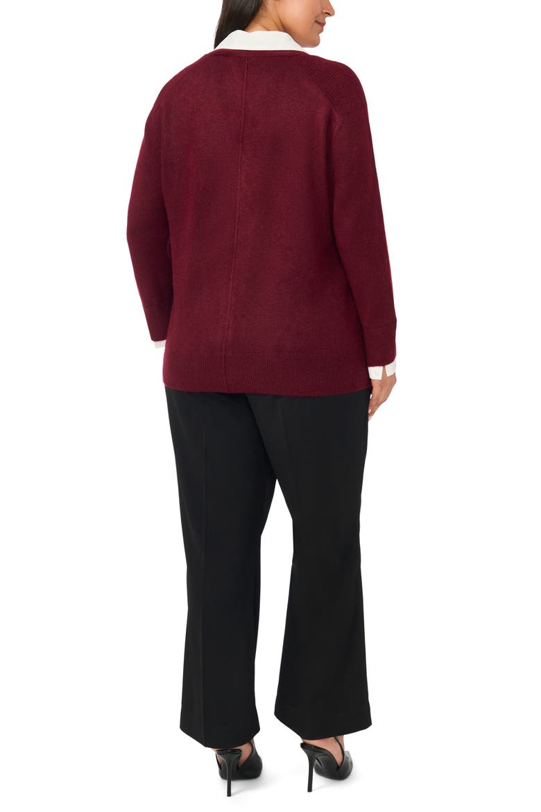 Mixed Media Twofer V-Neck Cardigan, Alternate, color, CRISP MERLOT