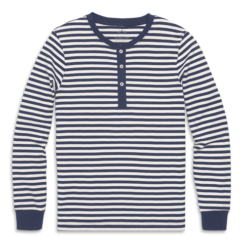 Unisex Fit Organic Long Sleeve Henley Pj Top In Stripe