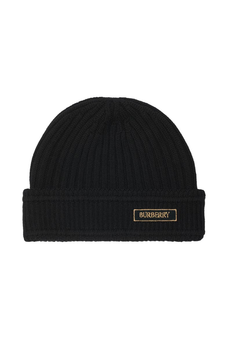 Burberry Logo Wool Beanie, Main, color, Black