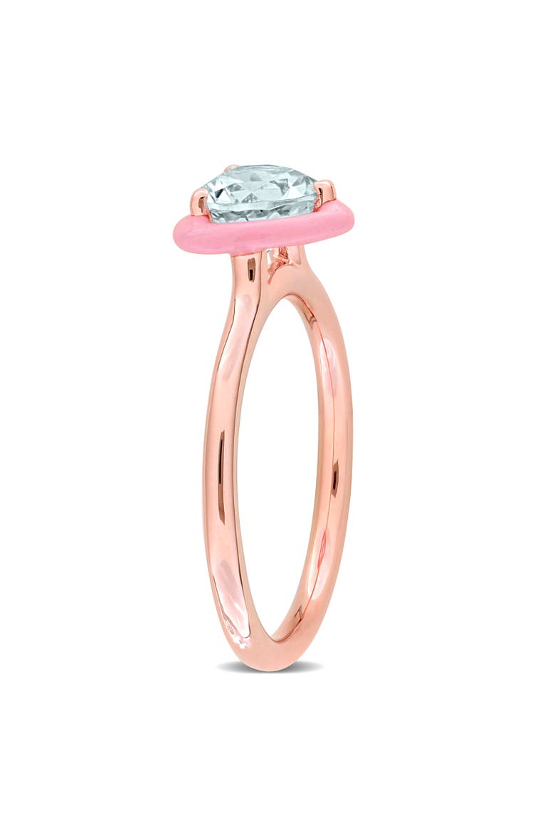 Aquamarine & Pink Enamel Heart Ring Rose Plated, Alternate, color, Aquamarine
