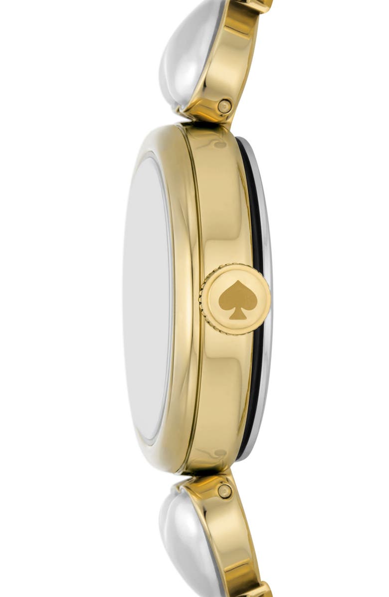 Kate Spade New York monroe imitation pearl heart bracelet watch, 24mm, Alternate, color, Gold