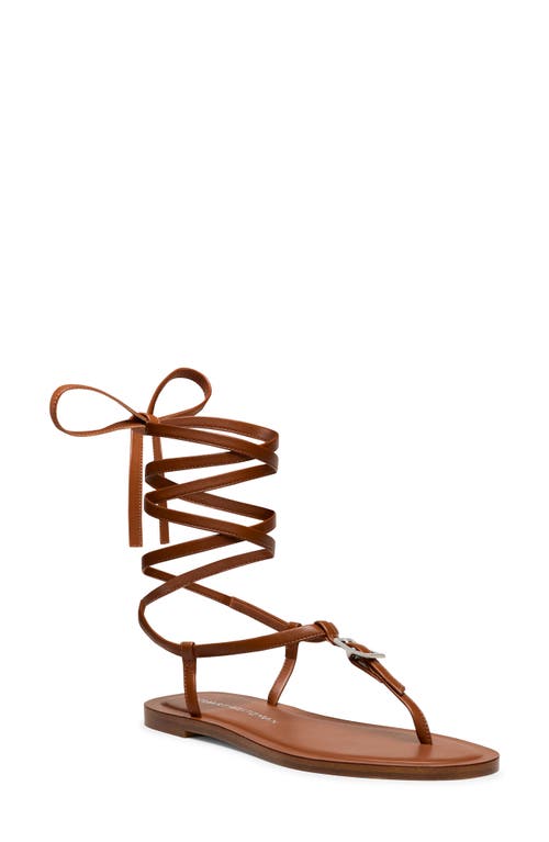 Stuart Weitzman Georgie Leather Ankle-wrap Flat Sandals In Bridle Brown