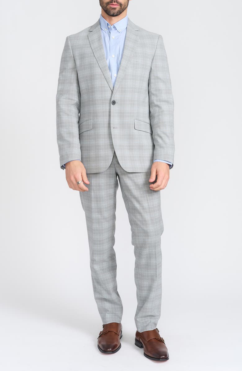 SAVILE ROW CO Hoxton Grey Plaid Stretch Suit, Main, color, Grey