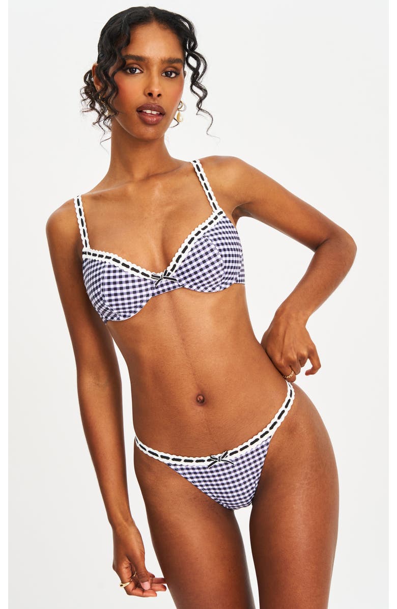 Miss Circle Genevia Gingham Lace Decoration Bikini Bottom, Alternate, color, Black