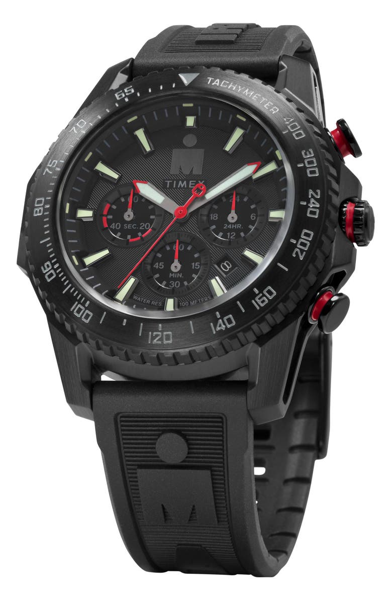 Timex<sup>®</sup> IRONMAN<sup>®</sup> Adrenaline PU Strap Chronograph Watch, 48mm, Alternate, color, Black