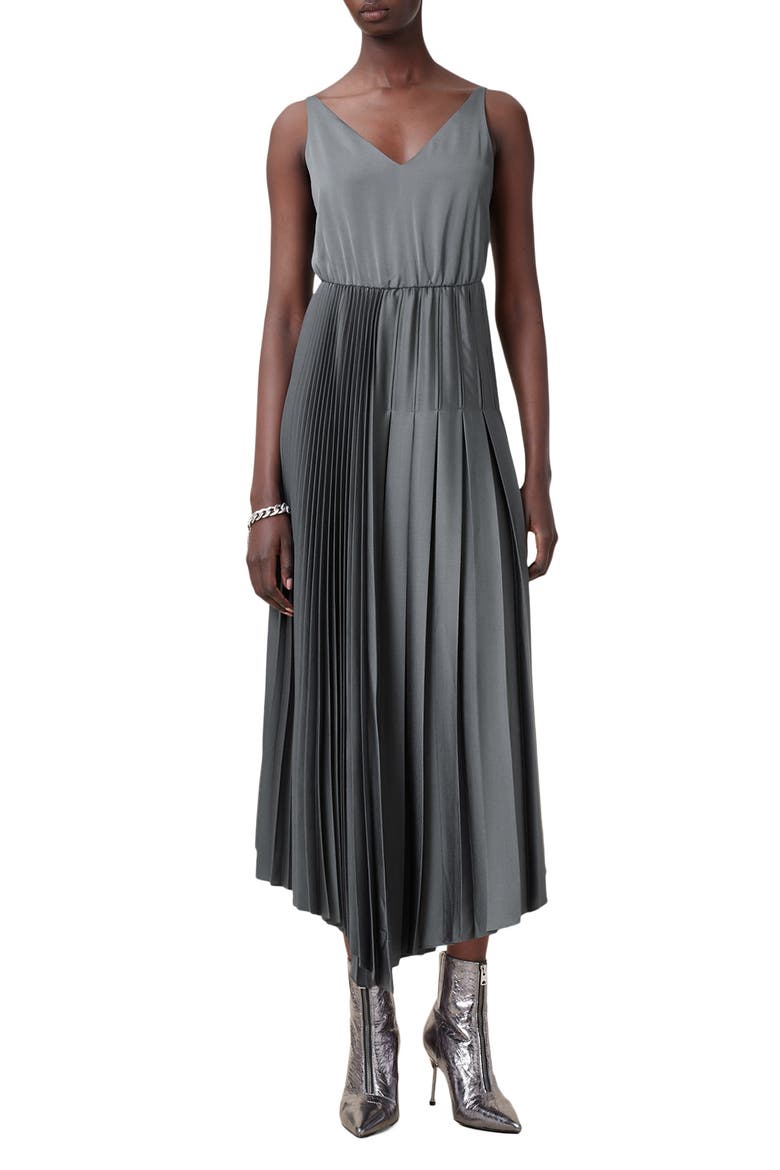 Adriana Asymmetric Pleated Dress and Sweater Set, Alternate, color, TURBULENCE GREY