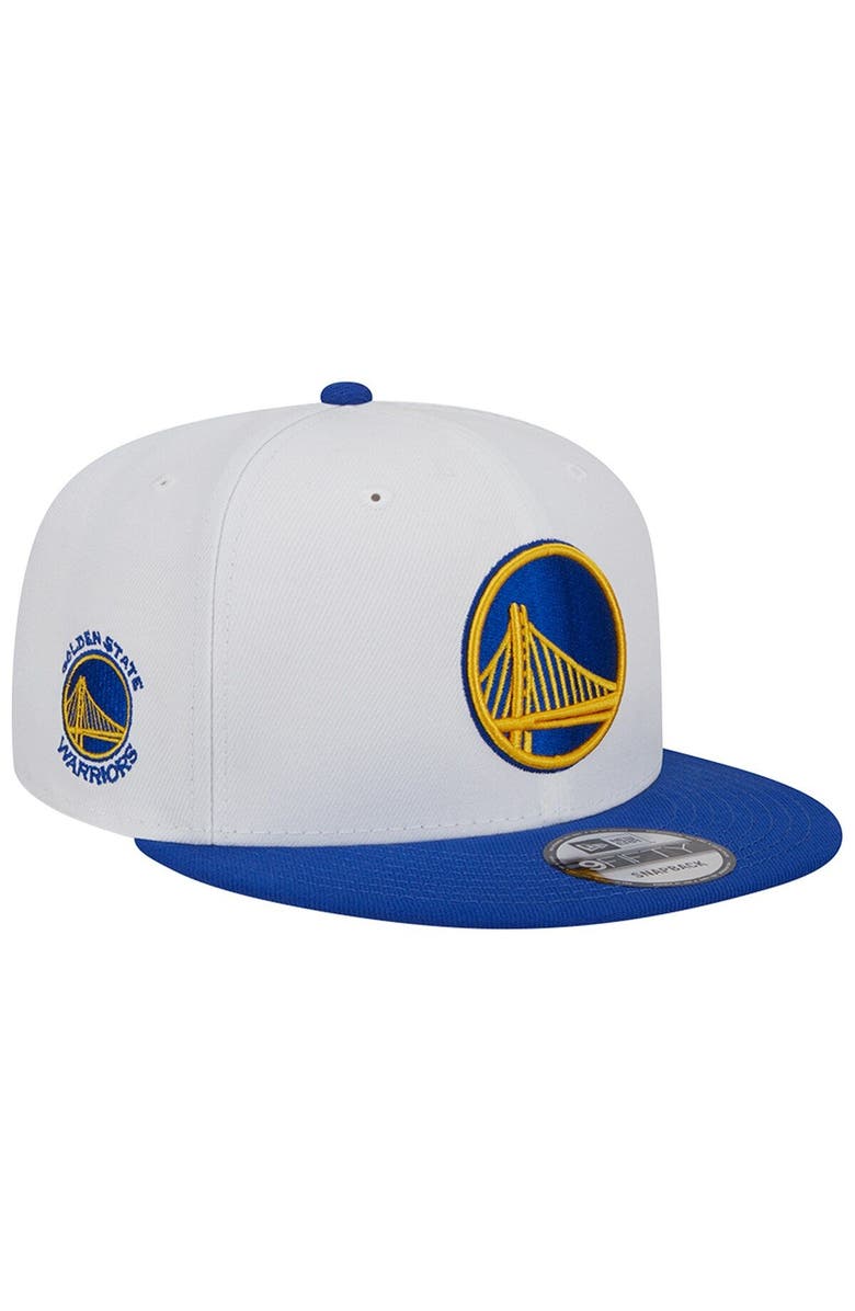 New Era Men's New Era Golden State Warriors White/Royal Team Mascot Undervisor 9FIFTY Snapback Hat, Main, color, 