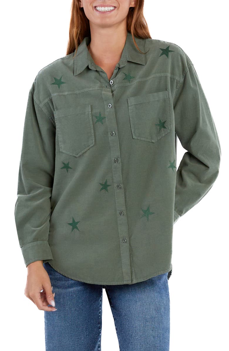 Billy T Mighty Star Embroidered Corduroy Button-Up Shirt, Main, color, Army