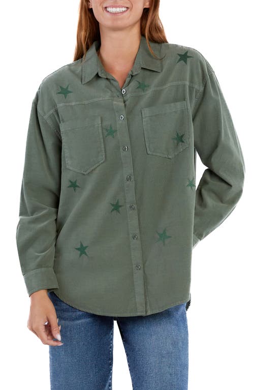 Billy T Mighty Star Embroidered Corduroy Button-Up Shirt in Army 