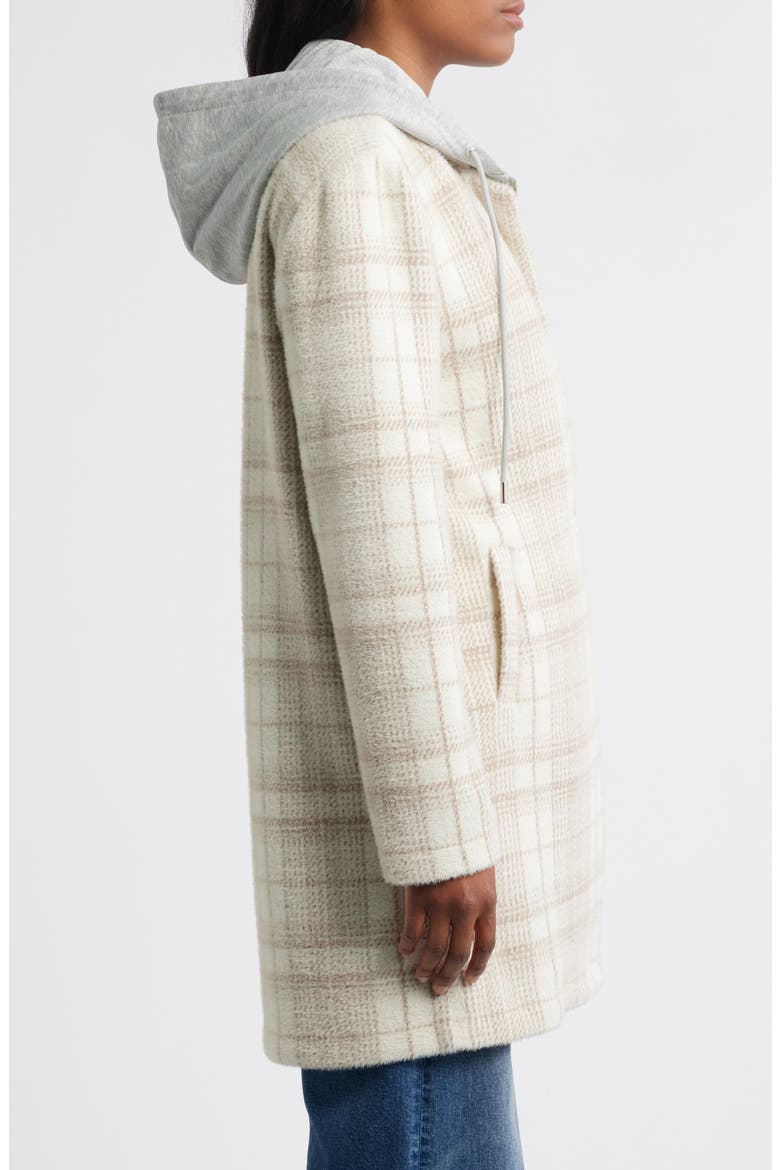 Plaid Coat with Bib Hoodie, Alternate, color, BEIGE COMBO