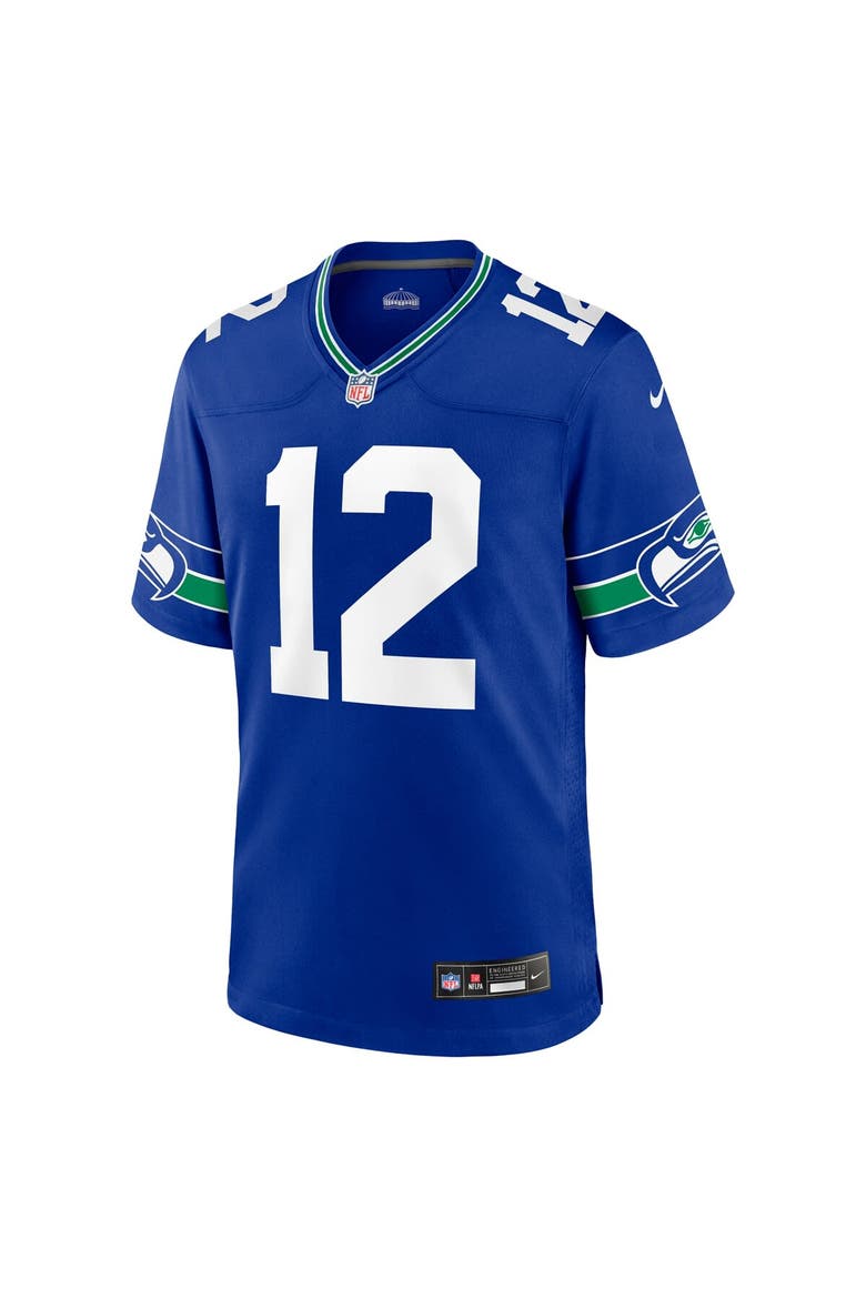 Men's Nike 12s Royal Seattle Seahawks Throwback Player Game Jersey, Alternate, color, Royal