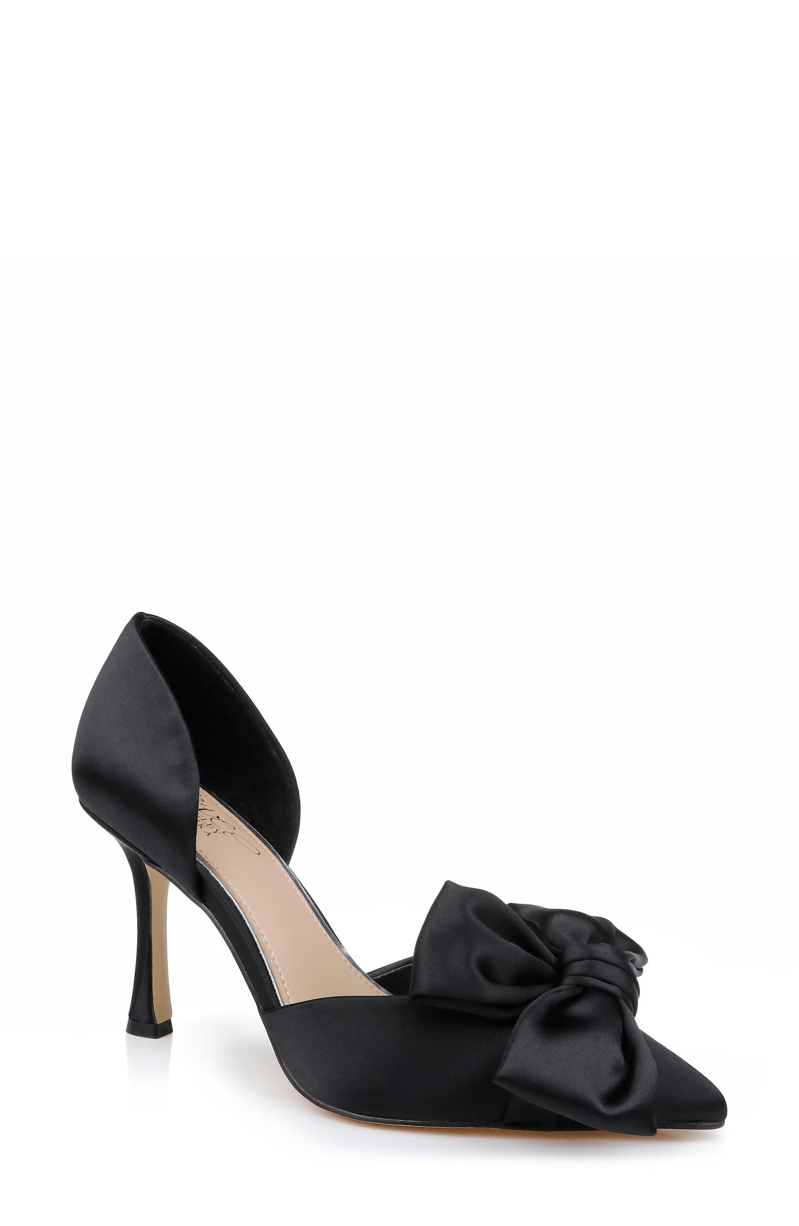 Jewel Badgley Mischka Sidney Pointed Toe d'Orsay Pump, Main, color, Black Satin