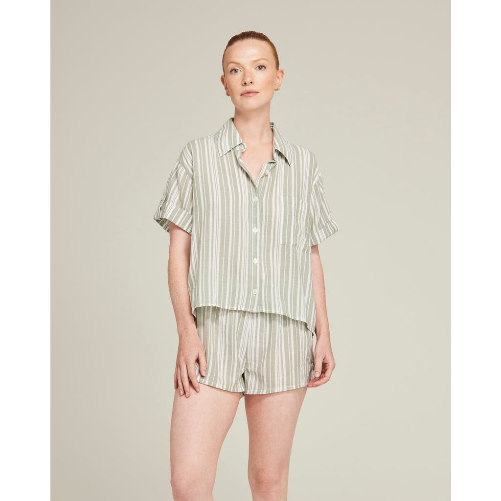 Nudea The Short Sleeve Shirt In Sage Stripe