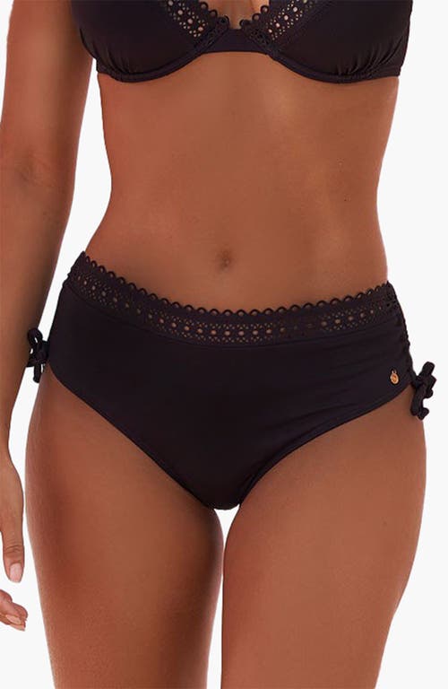 Lascana Side Tie Lace Trim Bikini Bottom In Black