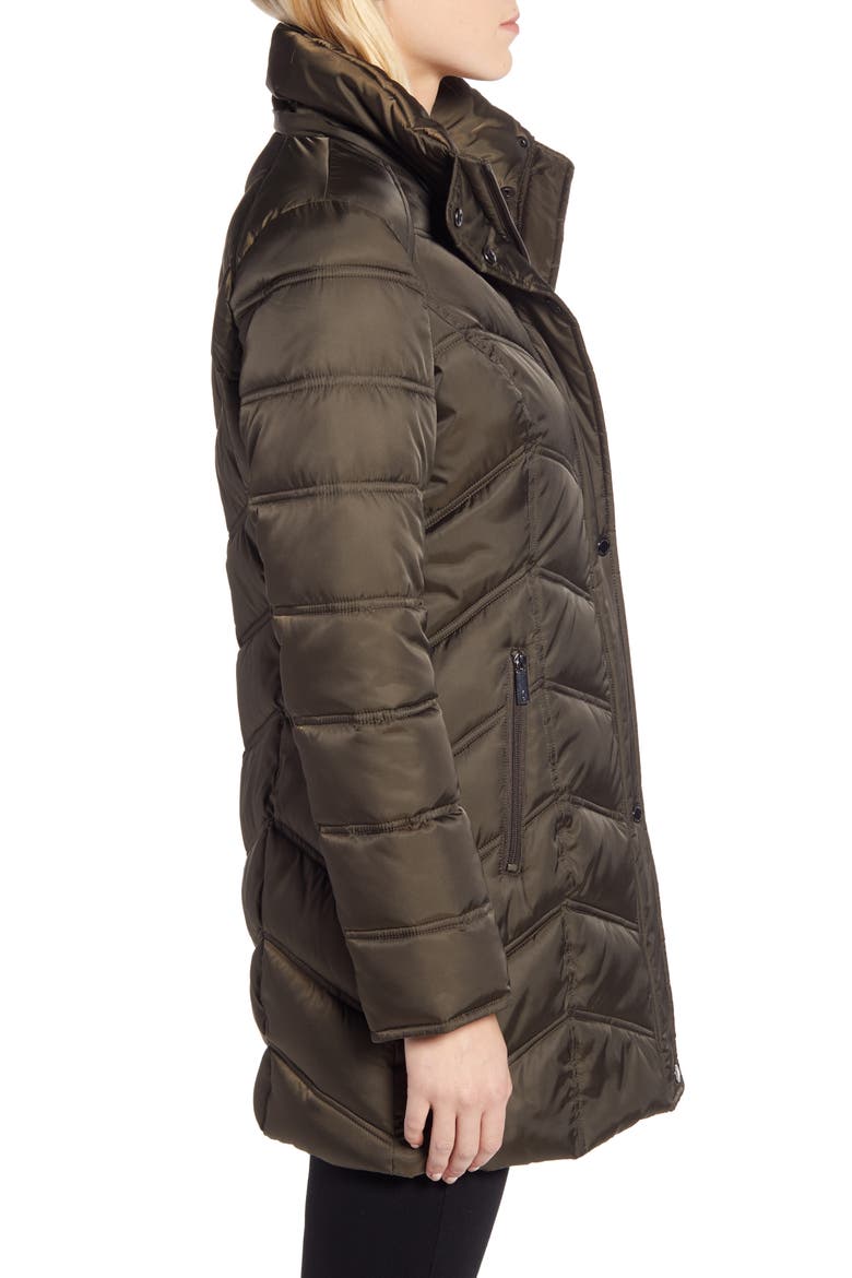 Faux Fur Trim Puffer Jacket, Alternate, color, OLIVE