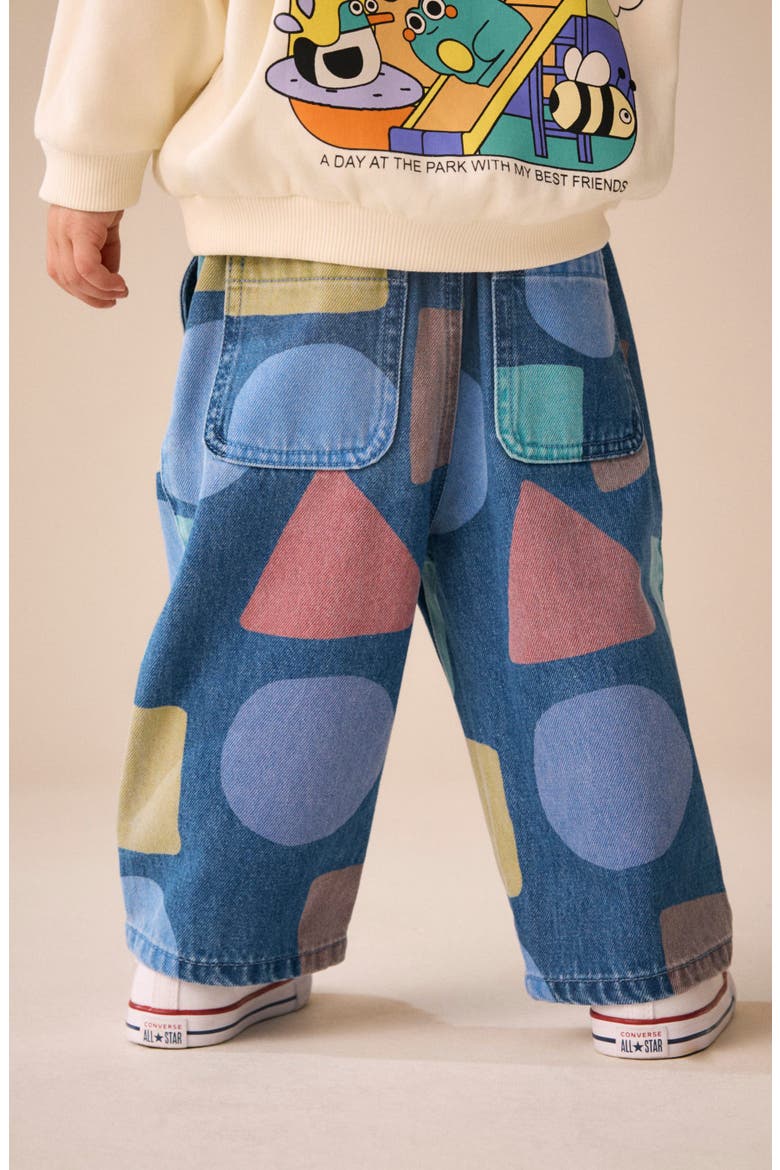 Kids' Geometric Print Wide Leg Jeans, Alternate, color, BLUE