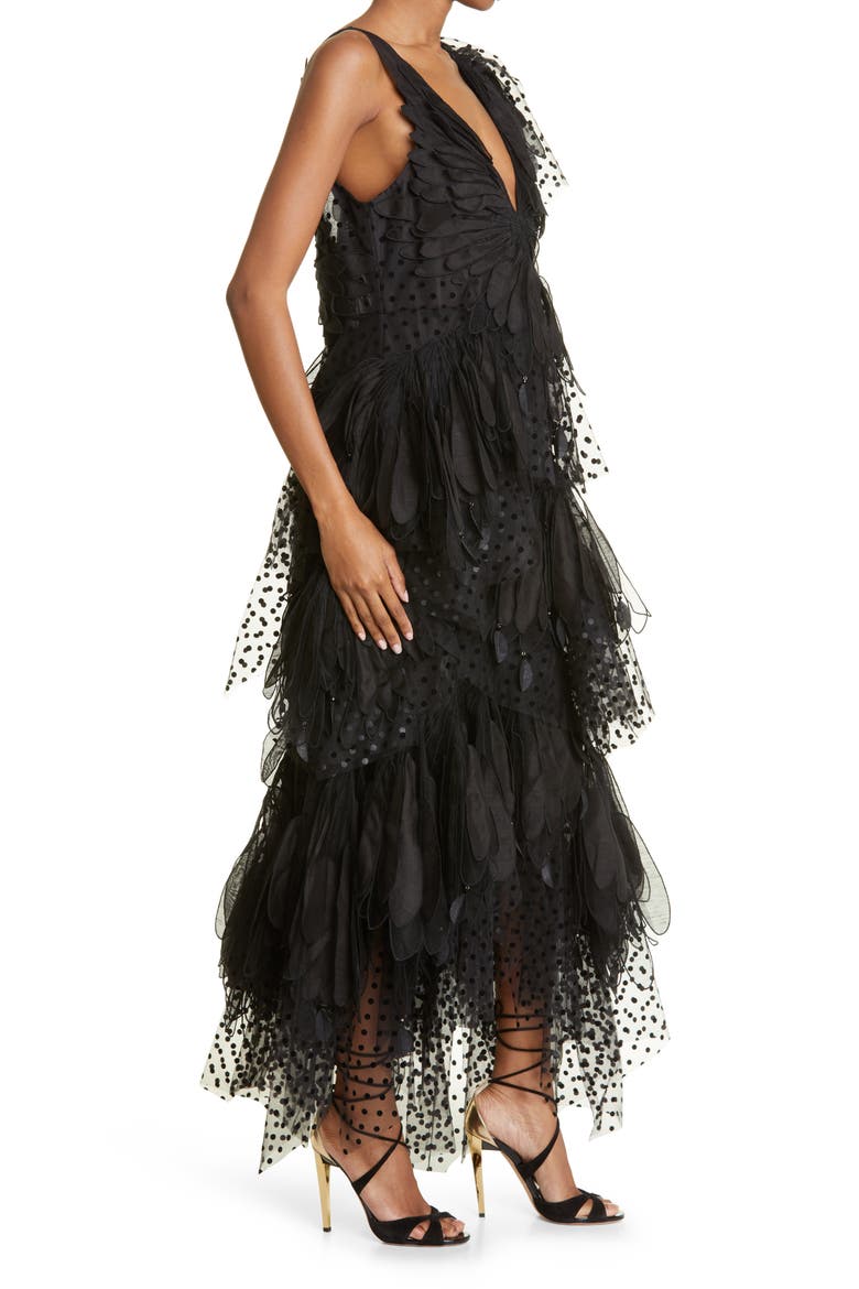 Rhythmic V-Neck Fluted Gown, Alternate, color, BLACK