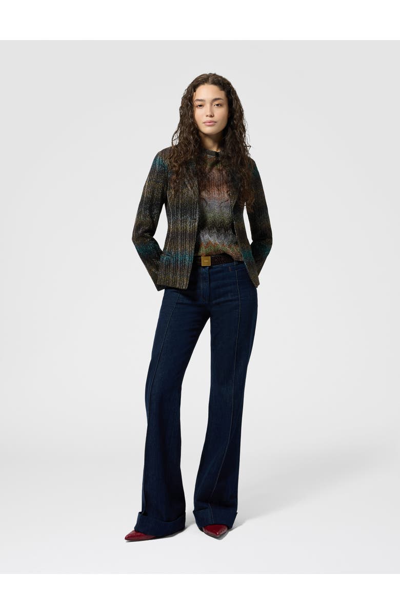 Missoni Denim Flared Trousers With Cuffed Hem And Center Crease, Alternate, color, Green& Brown